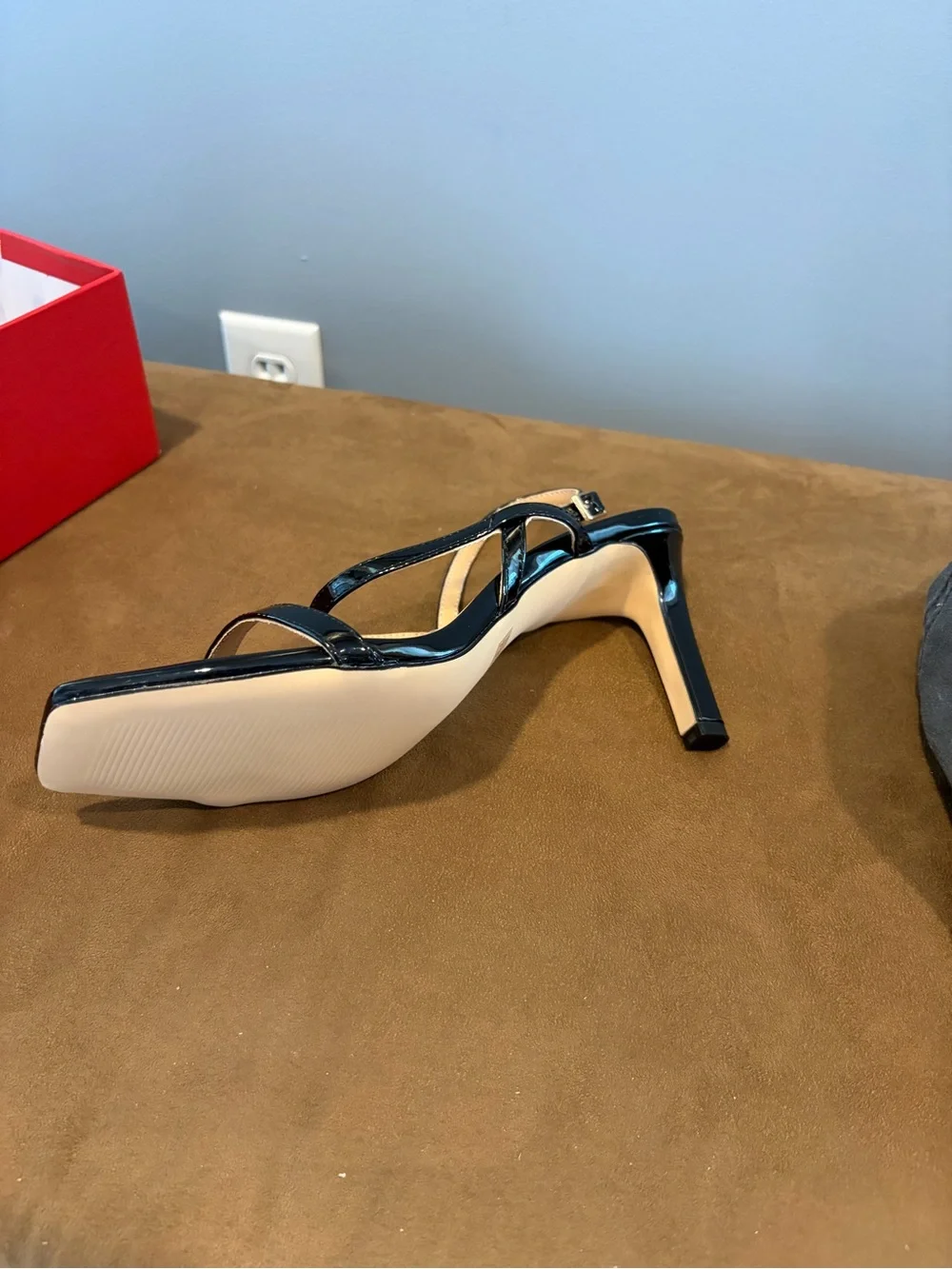 Women’s Strappy Square-Toe Sandal/Heel 3”, in Black Patent Leather - NEVER WORN
